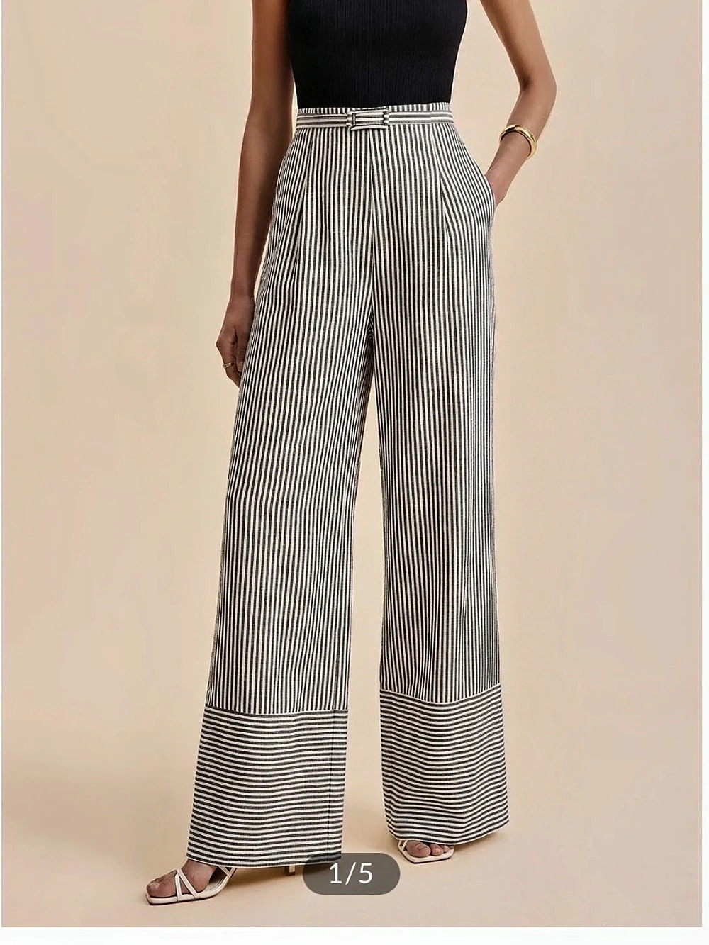 Commense Striped Wide Leg Pants in Black & White NWT